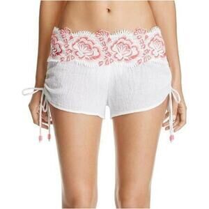 Isabella Rose Women White Cotton Embroidered Swimsuit Cover Up Shorts Size S
